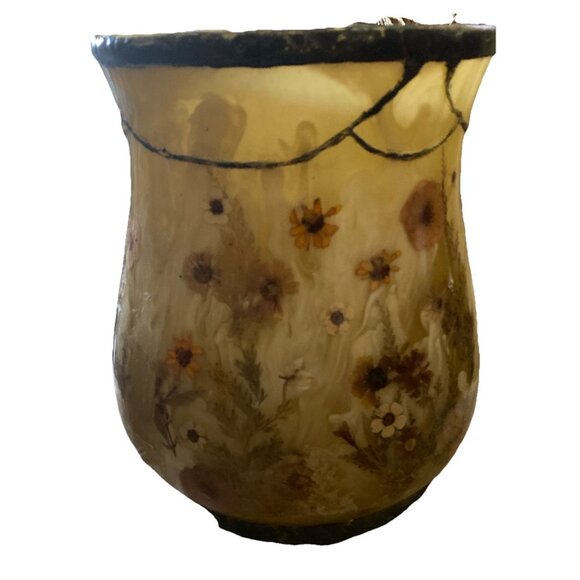 Vtg MCM Lucite Acrylic Honey Swirl Real Pressed Flowers Waste Basket Vase 10.5" - Picture 3 of 12